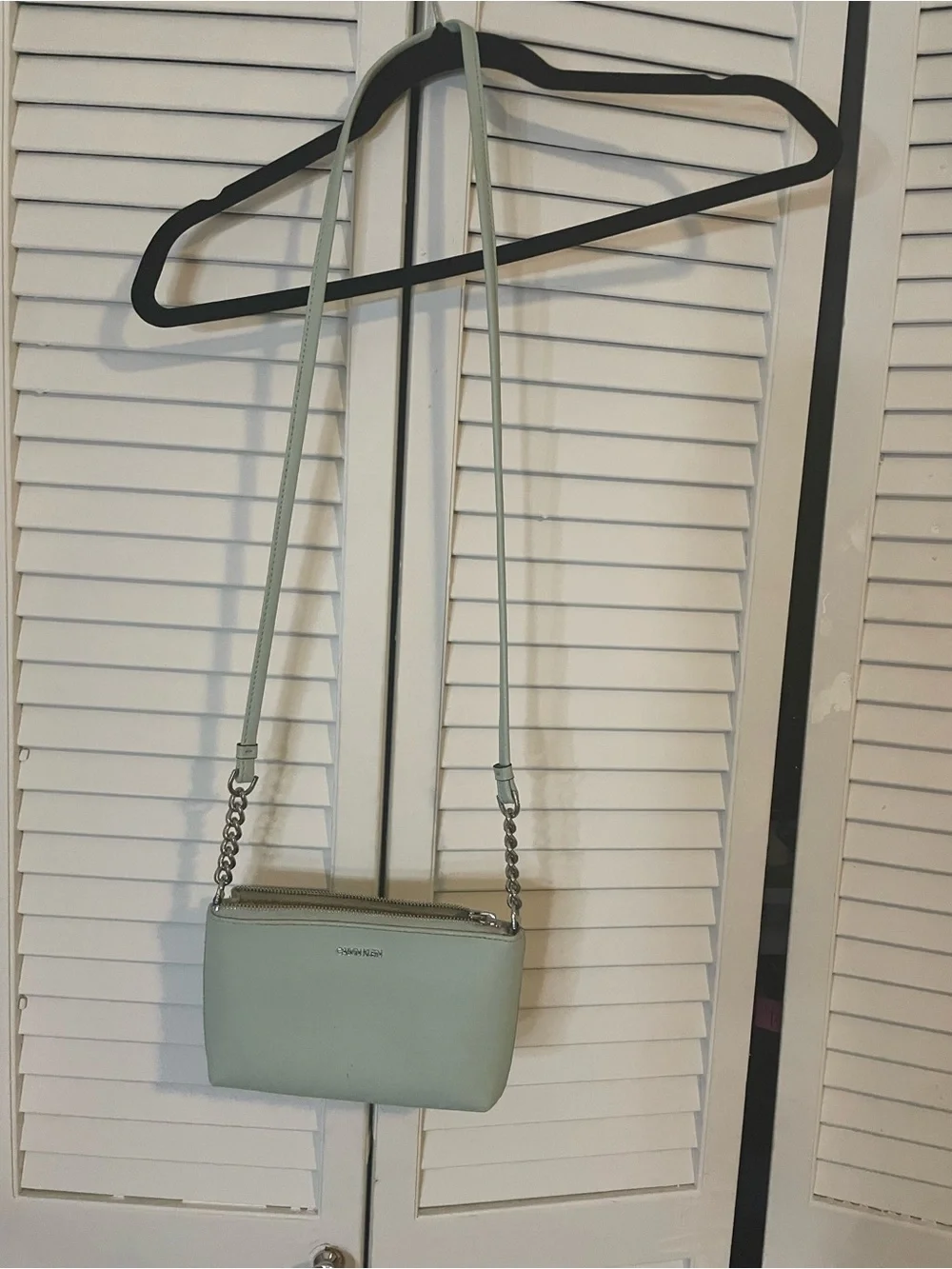 Calvin Klein Mint Green Crossbody with Chain-Accent Strap